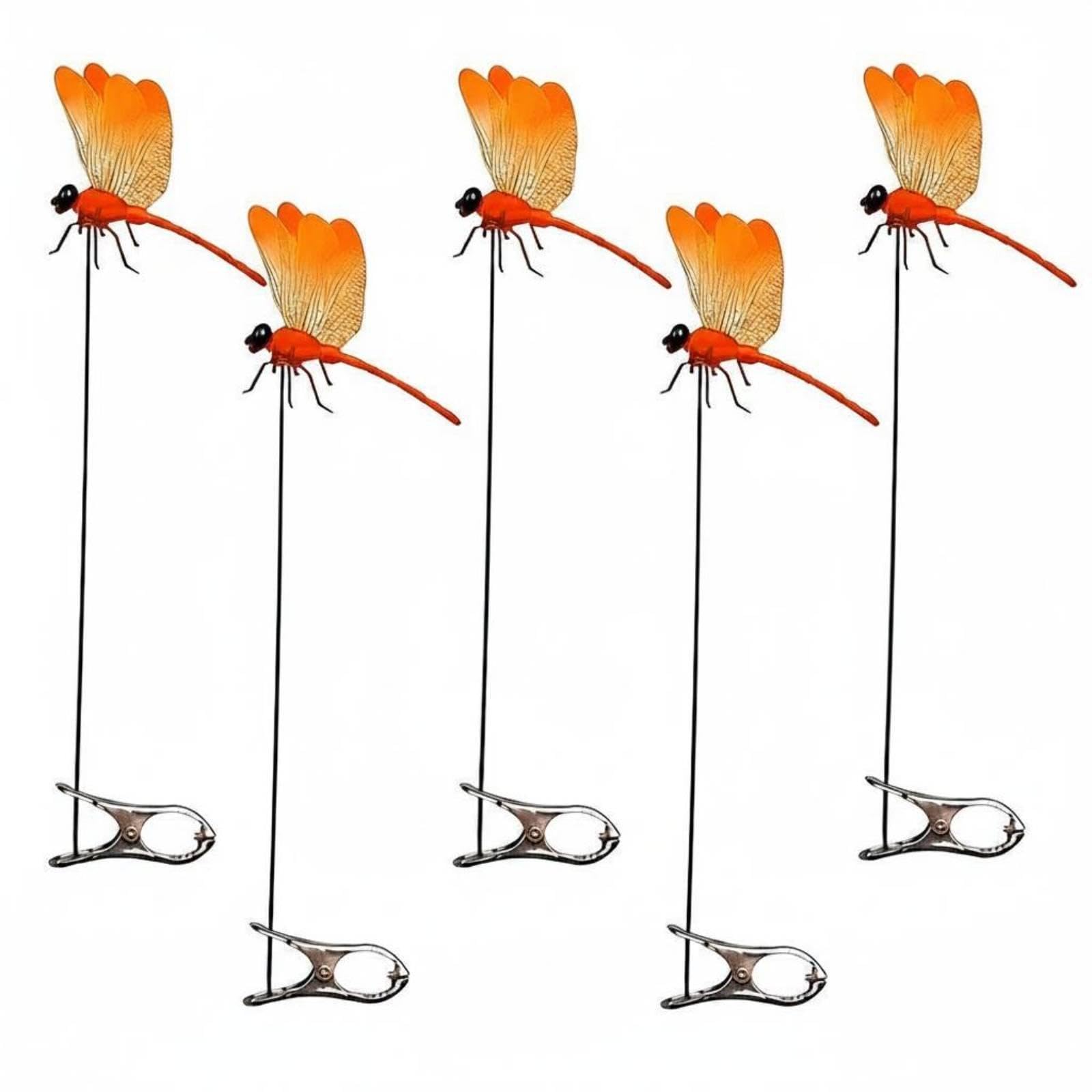 5 Pieces Dragonfly Clip Deterrent Fake Dragonfly Ornament Fly Scare Device Outdoor Decor for Patio Gradient Orange | Statues & Lawn Ornaments | Garden Dacor | Yard Garden & Outdoor Living-image-1