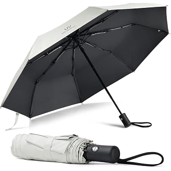 Vicloon Pocket Umbrella with Stainless Steel Ribs Compact Folding UV Umbrella for Adults and Children Stormproof Stable Ivory white