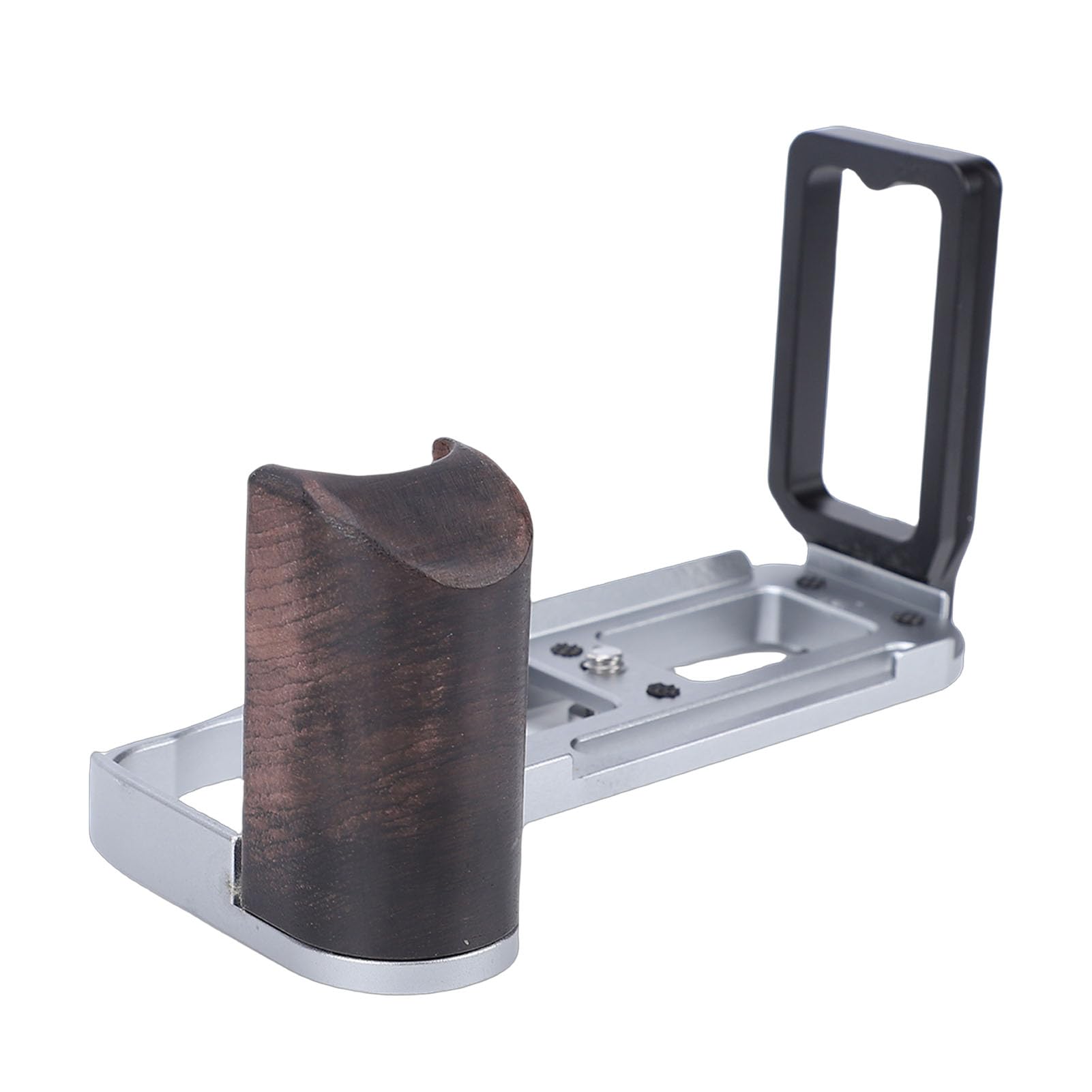 banapoy Piastra a L per Impugnatura della Fotocamera, Staffa a L per Impugnatura in Legno a Sgancio Rapido, Piastra di Montaggio per Treppiede con Cuscinetto Antiscivolo, Foro per Vite da 1/4 (SILVER)