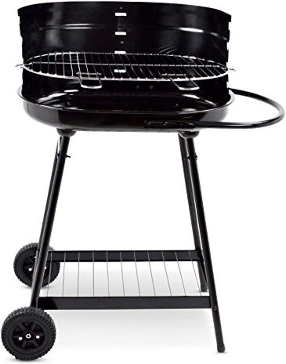 Barren Portable Charcoal Trolley Barbecue BBQ Outdoor Grill with Wheels - BLACK