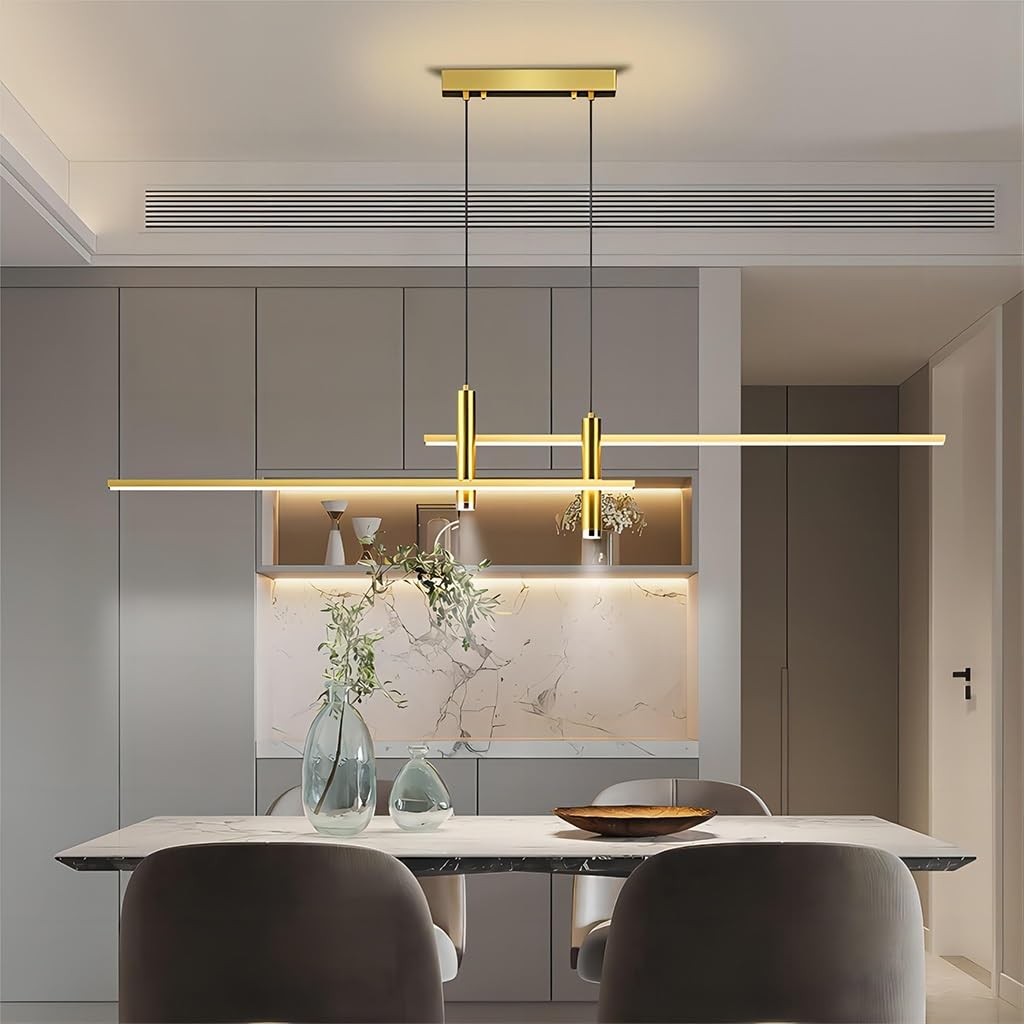 LYSDjia Pendant light modern LED black with remote control Chandelier 45W dimmable dining room light with spotlight function metal Hanging Lamp linear Ceiling lighting for kitchen table office bar (C