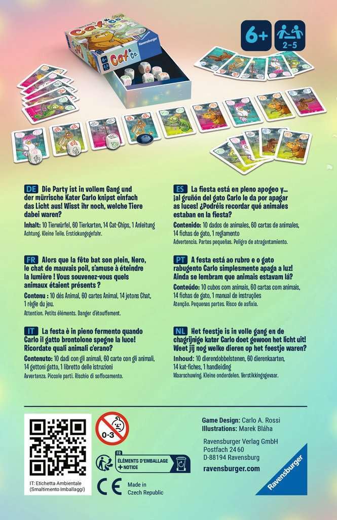 Ravensburger - Cat&Co, Juego de Mesa de Viaje, 2-5 Jugadores, 6+ Años