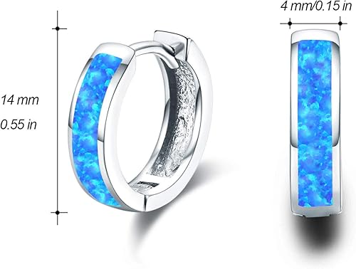 Miniatura 2 de Aretes pequeños de aro para mujer con bisagras, de ópalo sintético, hipoalergénicos, para orejas sensibles, de plata esterlina 925, para mujeres