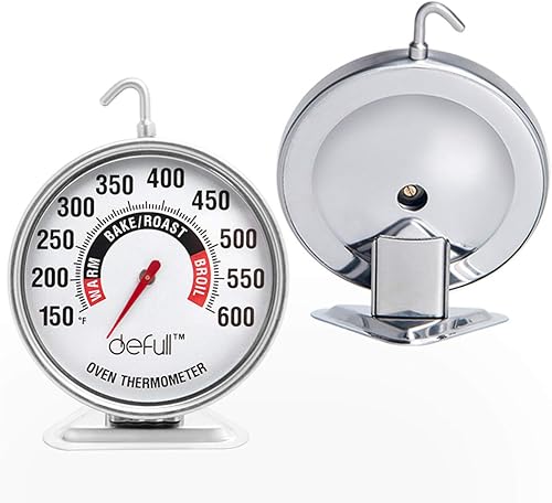 defull Termómetro de horno grande de 3 pulgadas, transparente, gran número, fácil de leer, termómetro de horno con gancho y base de panel, colgar o
