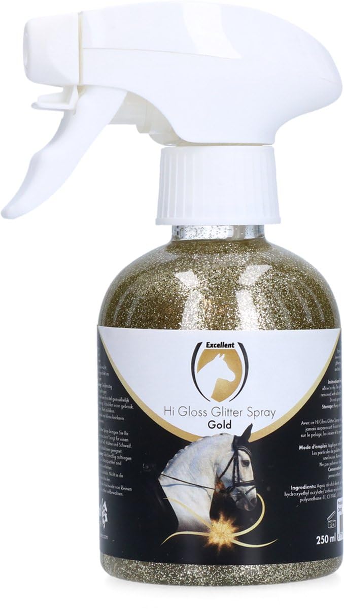 Excellent Holland Animal Care Hi Gloss Spray Brillante - 250 ml - Spray para Crin de Caballos - Bonito Efecto de Brillo - Spray para Cola - Spray de Brillo para Caballos - Apto para Caballos - Dorado