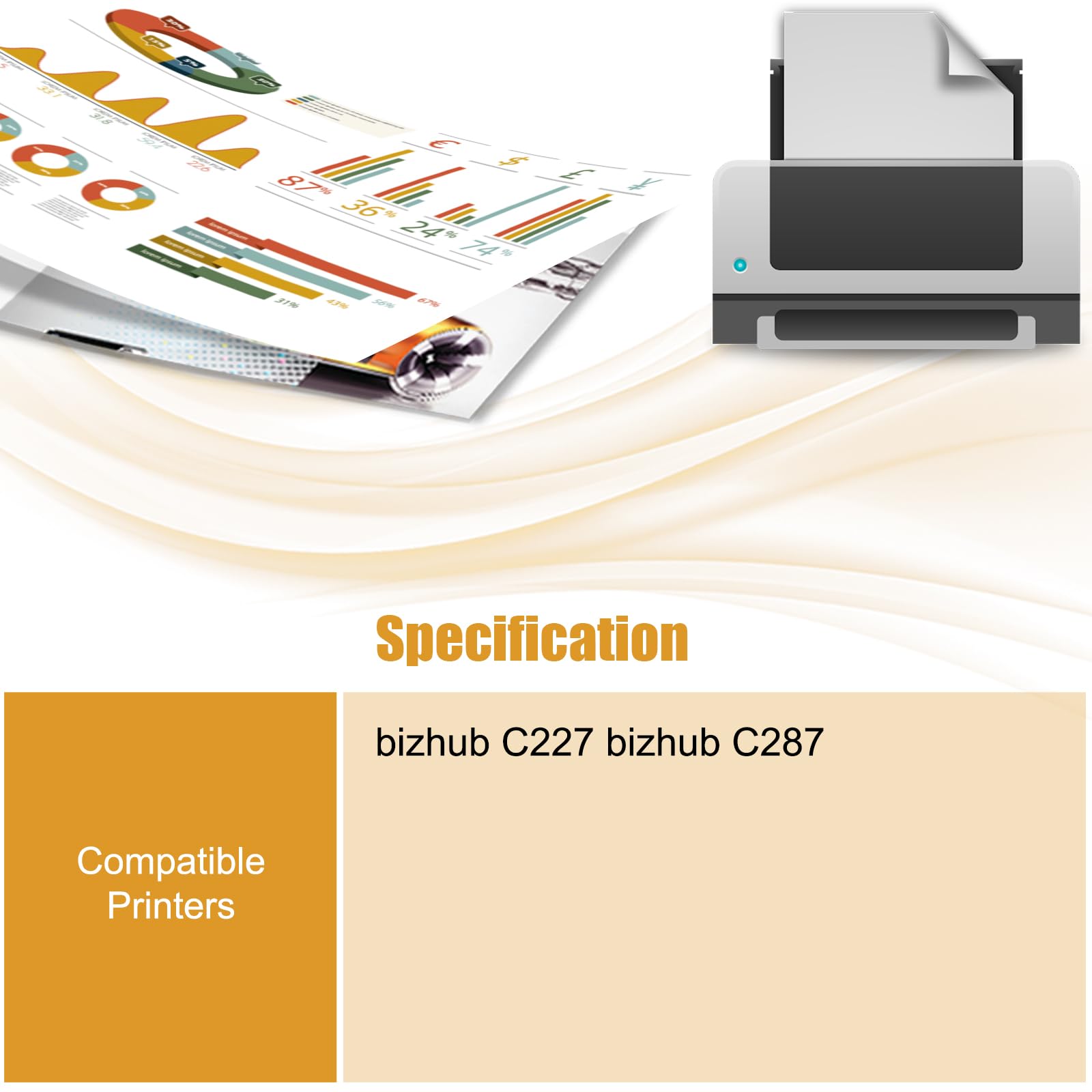 DV214K Developer Unit Compatible for Konica Minolta bizhub C227 bizhub C287 Printers, with Chip, High Yield 44000 Pages, High-Definition Printing (4 Pack Black)