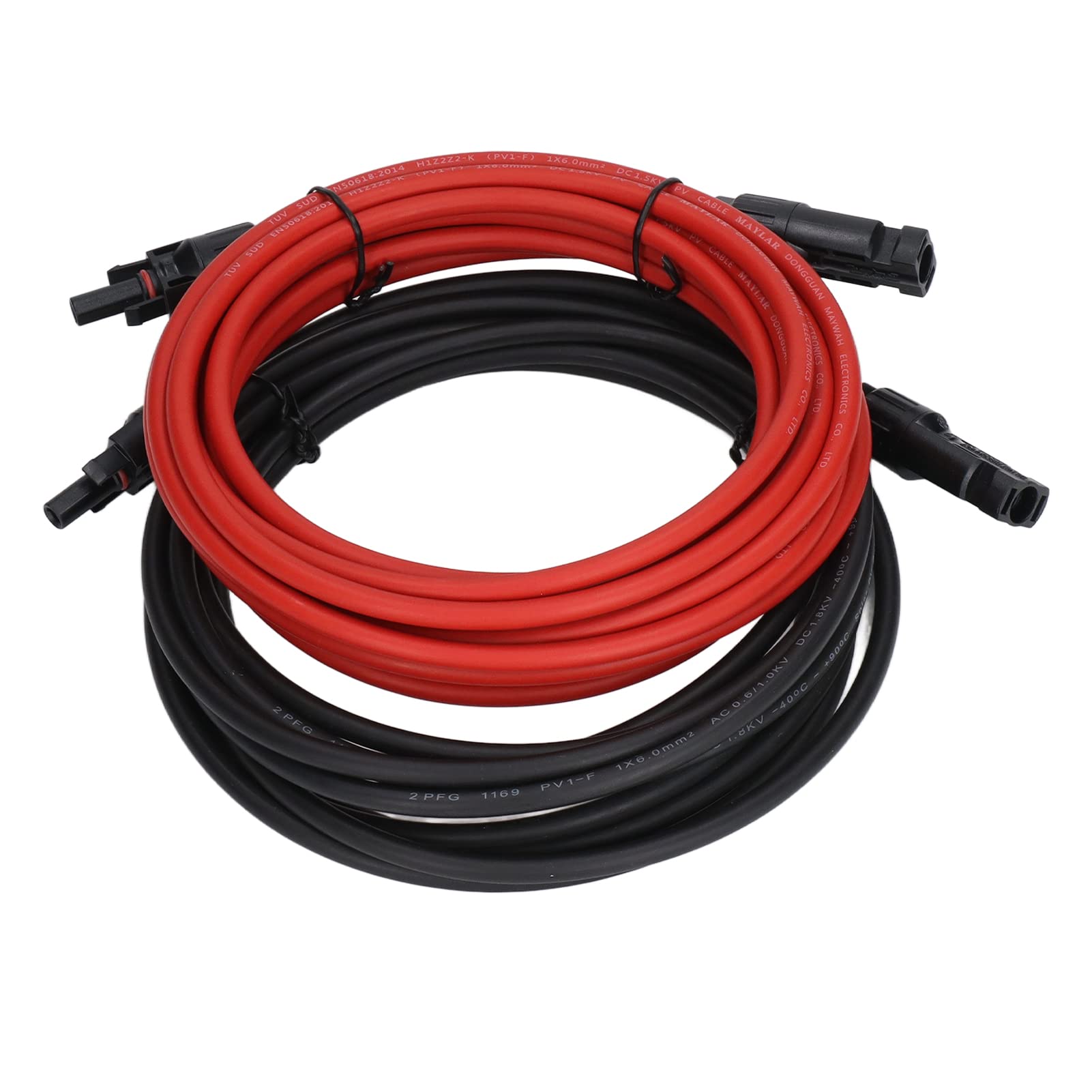 Cavo di prolunga per pannelli solari, 2 pezzi, 10 AWG, 6 mm²; cavo di estensione solare con connettori maschio e femmina; tensione nominale 1000 V CC, corrente nominale 30 A; grado (5 metri)