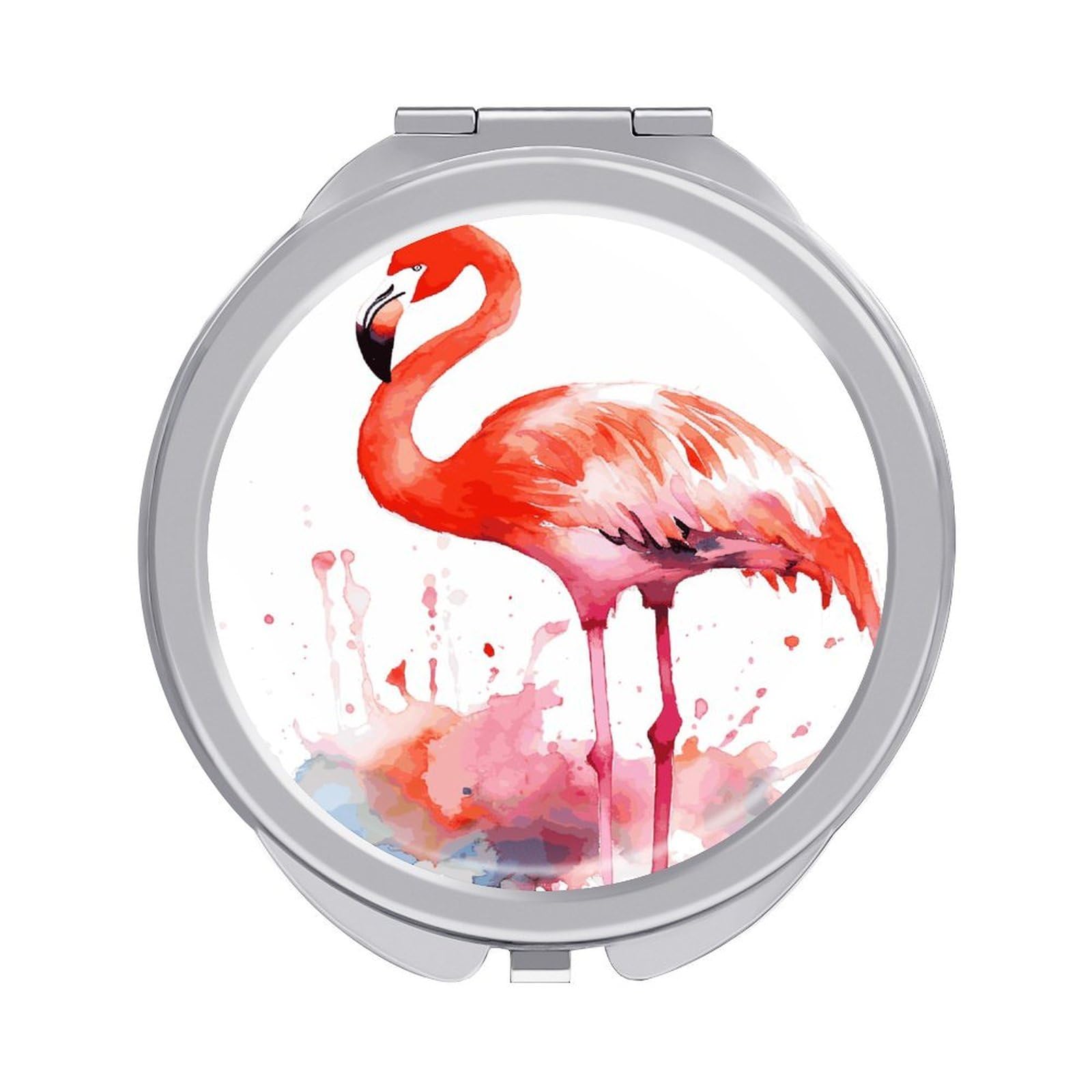 VstaDank Watercolor Flamingos Compact Mirror for Purses Round Fashion Travel Makeup Mirror 2X /1x Magnifying Double Sides Mini Mirrors Portable Pocket Mirrors for Handbag Purse Women Gift