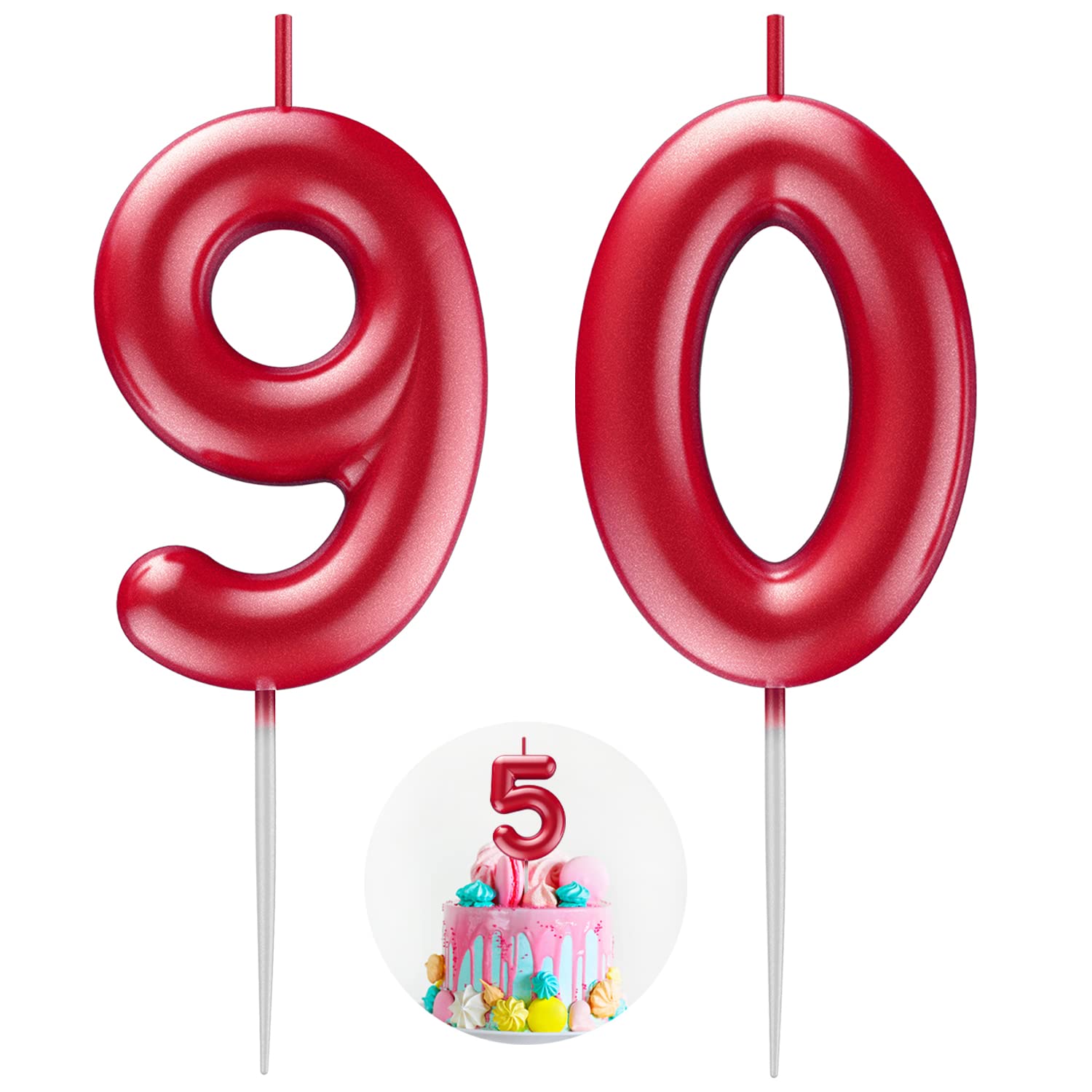 Red Number 90 Candle Happy Birthday 3D Number Candles for Birthday Cake Party Decoration Wedding Anniversary Celebration Supplies
