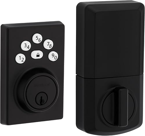 Kwikset Powerbolt 240 - Cerradura electrónica contemporánea con teclado de 5 botones, color negro mate, con cómoda entrada sin llave, códigos de