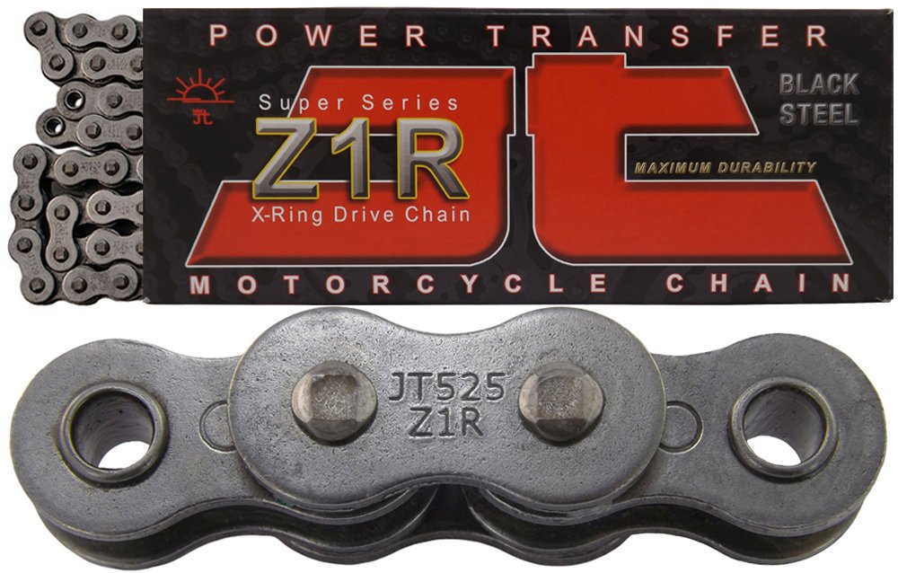 Cadena de moto JT Piñones 525z1r súper reforzada de acero con 74 eslabones y retenes X-Ring 2