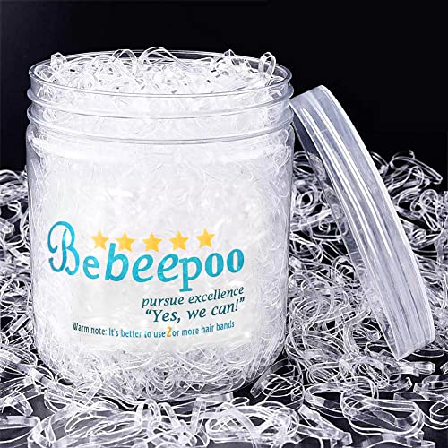 Clear Hair ElasticsBEBEEPOO 2500pcs Rubber Bands for Hair Clear Mini Elastic Rubber Hair Bands Small Hair Tties - STRONG - REUSEABLE