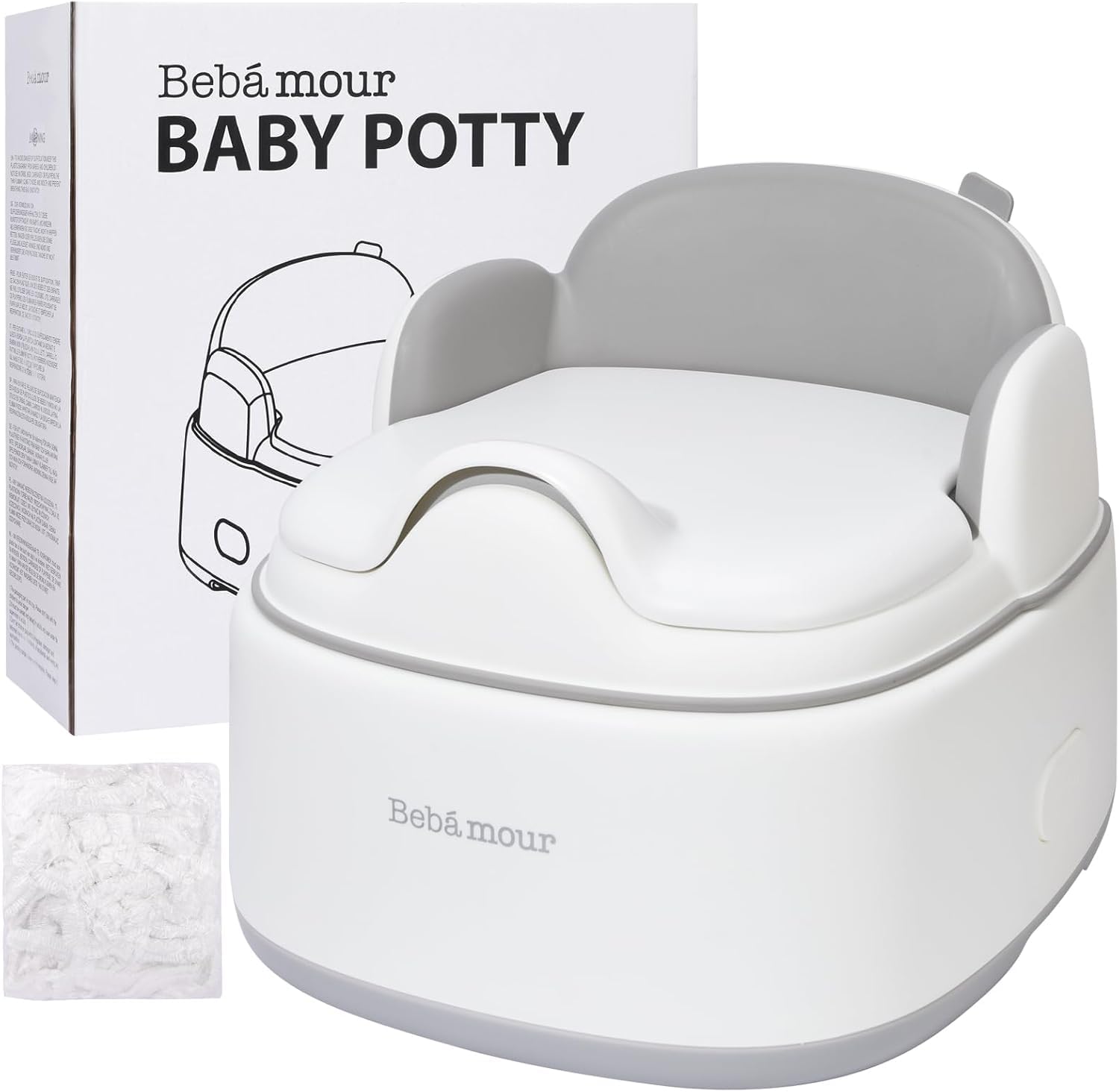 Bebamour Vasino da viaggio per bambini pieghevole WC sedile per bambini portatile vasino formazione auto vasino con 100 pezzi Potty Liners,Grey(for multiple uses)
