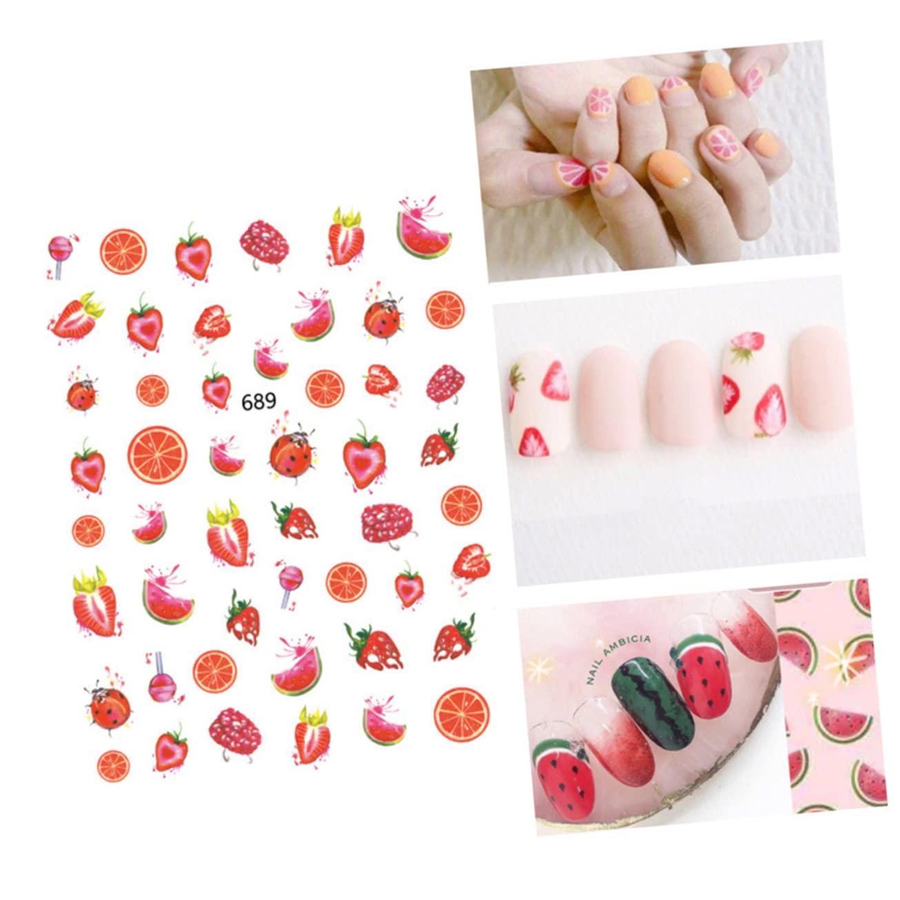 3 Set Adesivi Unghie Tema Frutta Con Design Per Decorazioni Manicure Applicazione Facile E Creativa Per Donne E Ragazze Casual 12 Fogli*3