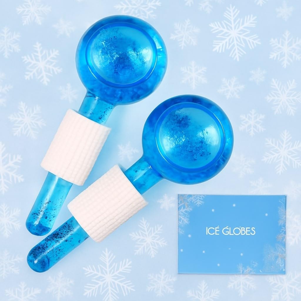 CLOUDTAB Facial Ice Globe Smart Cool Face Roller Ball, Facial Massage Tool For Neck Eye Circle Reduce Puffiness Anti Ageing Wrinkle Soothing Skin Firming Crystal Ice Roll, 2Pcs