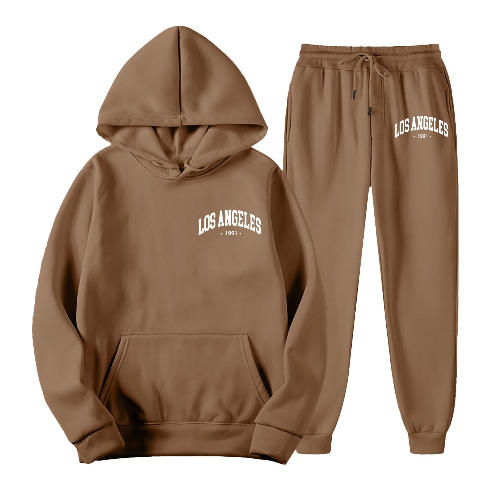 Completo da donna con pantaloni a due pezzi e graziosa felpa con cappuccio a maniche lunghe con stampa inglese