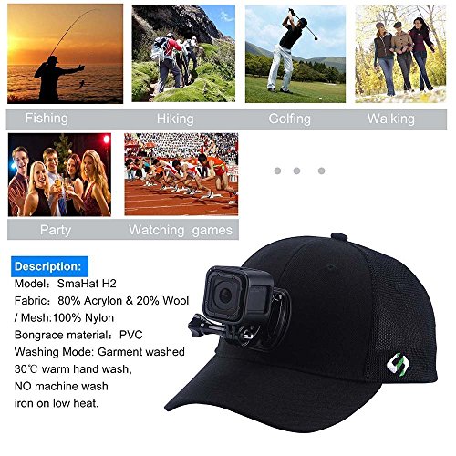 Smatree Baseball Hat Mount Mesh Cap Compatible With Gopro Hero 11/10/9/8/7/6/5/5 Session/4/3+/3/2/1/Dji Osmo Action Cameras, Wool Material (L 58-60Cm) Black #TOP2