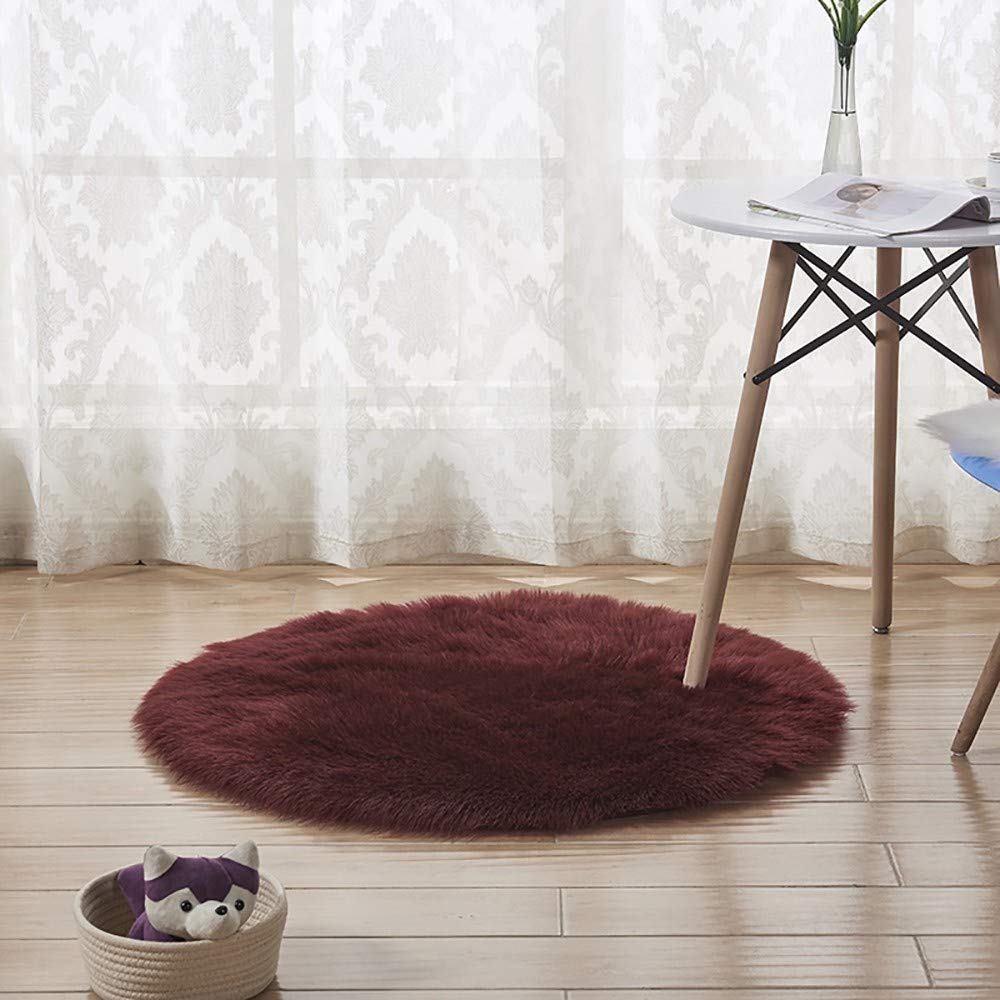 Faux Peau de Mouton en Laine Tapis, Fluffy Soft Longhair Décoratif Coussin de Chaise Canapé Yoga Natte, pour Chambre à Coucher Salon Crèche, Jet de Divan de Décoration Chaise,Ronde
