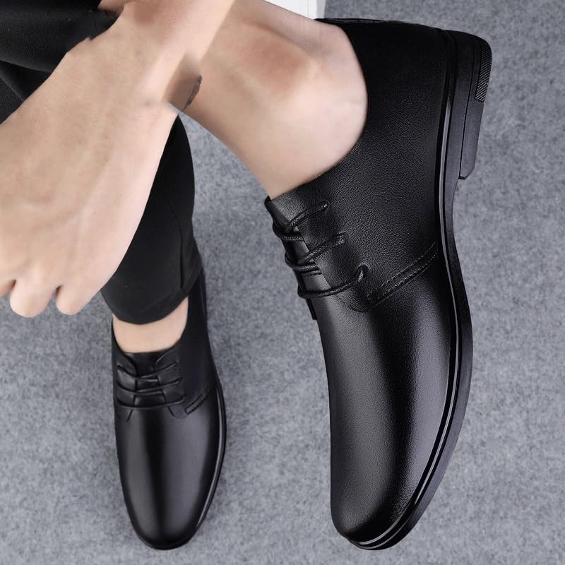 Italian Style Pointed Toe Men Business Office Leather Shoes Men Black Lace-up Lightweight Bean Shoes Wedding Party Gentleman Dress Shoes2