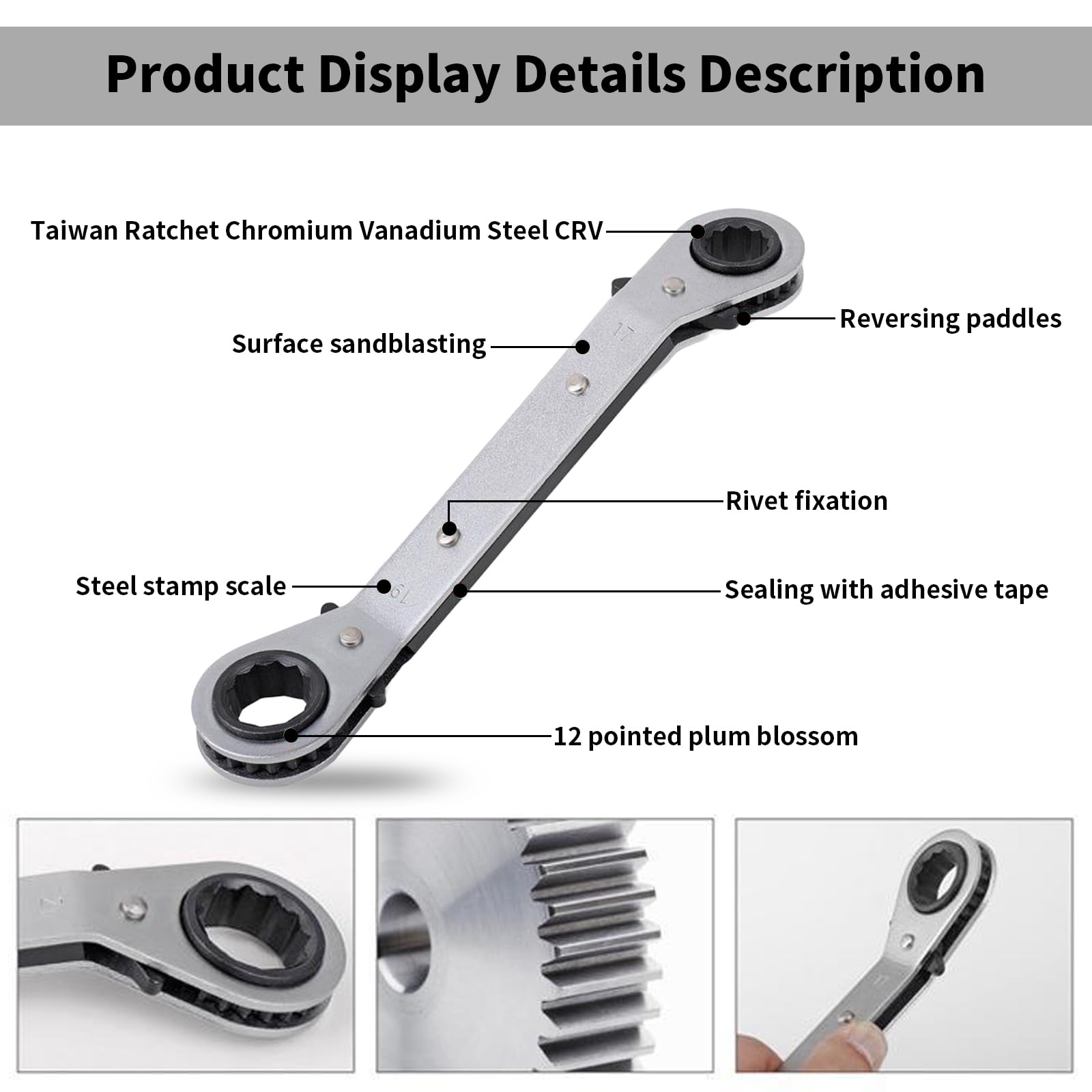CLKE HVAC Service Wrench Tools, Quad Ratchet Spanner with 4 Sizes 3/8'' 1/4'' 5/16'' 3/16'' - Image 3