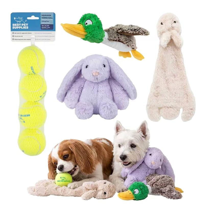 Brinquedo para cachorro com apito Best Pet Supplies, conjunto com 4 peças, Small, Rabbit Rabbit Duck