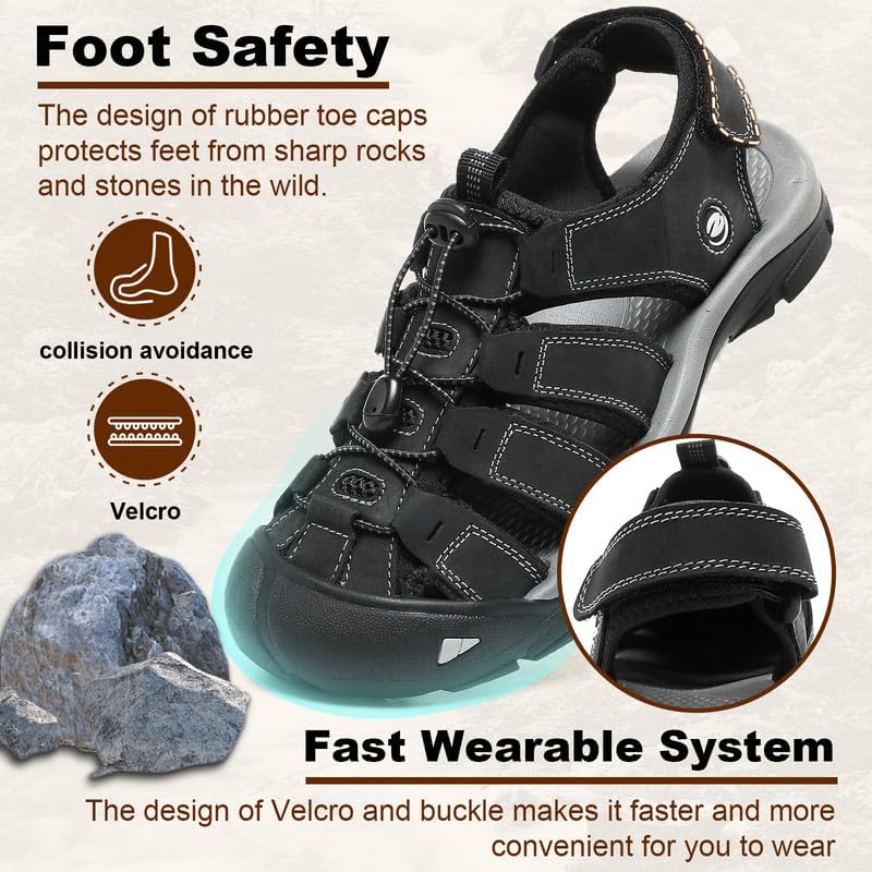 ziitop Mens Hiking Sandals Closed Toe Athletic Sport Sandals Leather Athletic Lightweight Trail Walking Casual Water Shoes3
