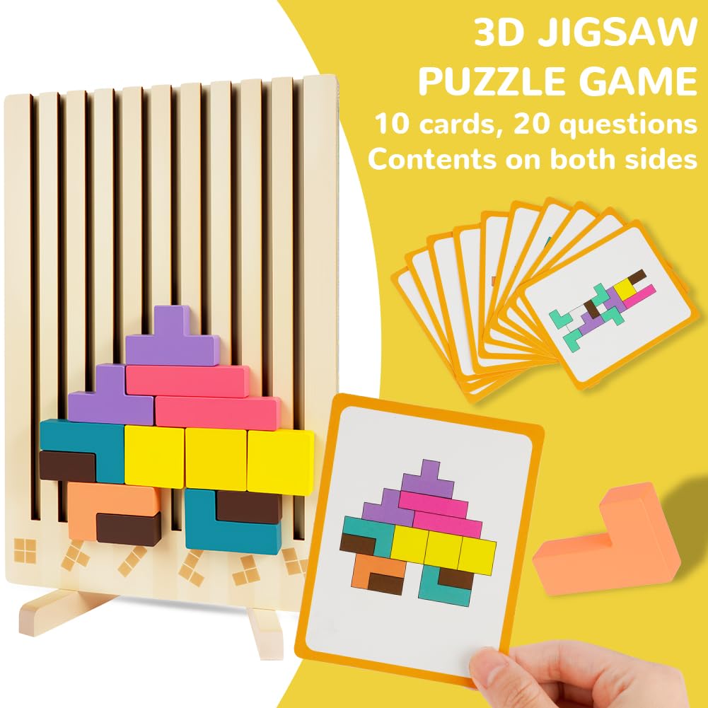Ainiv 3D Wooden Building Blocks Stacking Toys, Interesting Children's Educational Toys, Colorful Jigsaw Puzzle Toys, Improve Color Recognition Ability and Spatial Imagination - Image 4