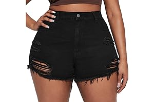 More Size Women's Ripped Denim Shorts High Waisted Fashion Plus Size Black Jeans Shorts