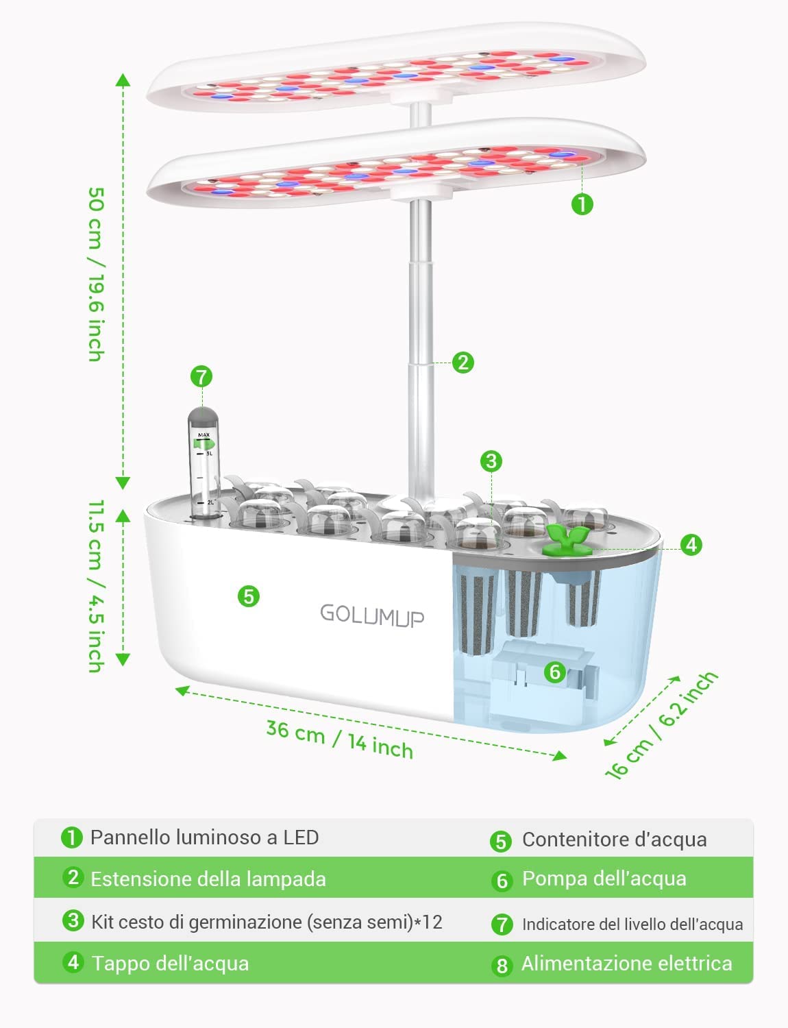 Serra Idroponica 12 baccelli Smart Garden con Luce di Crescita a LED, Kit di Germinazione delle Piante con Timer Automatico, Sistema di Giardino Interno Intelligente, Regali di Giardinaggio