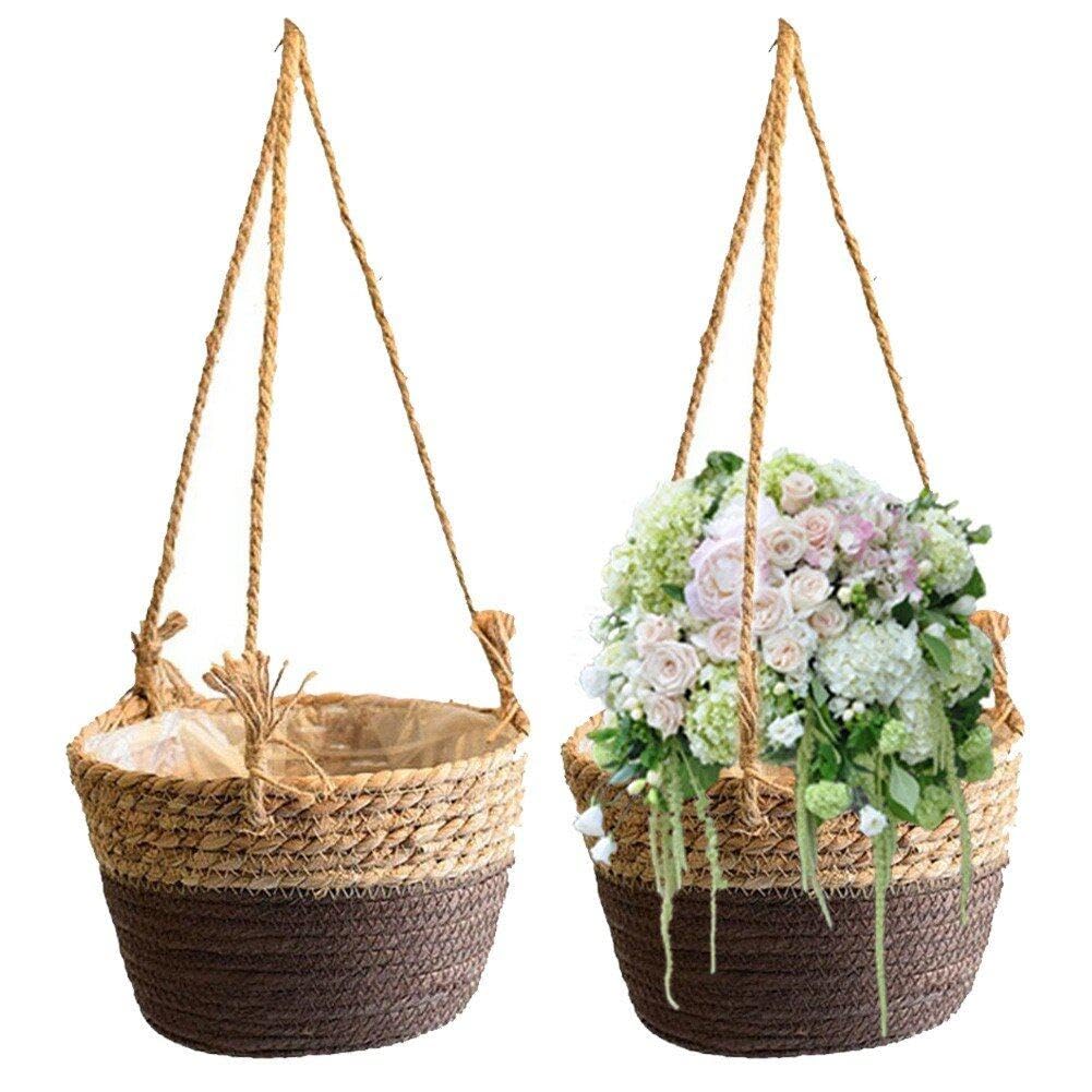 Danlai Flowerpot Rattan Hanging Basket Hanging Planter 2pcs/set Plant Pot Hanging Baskets for Home Balcony Decoration Bonsai Holder