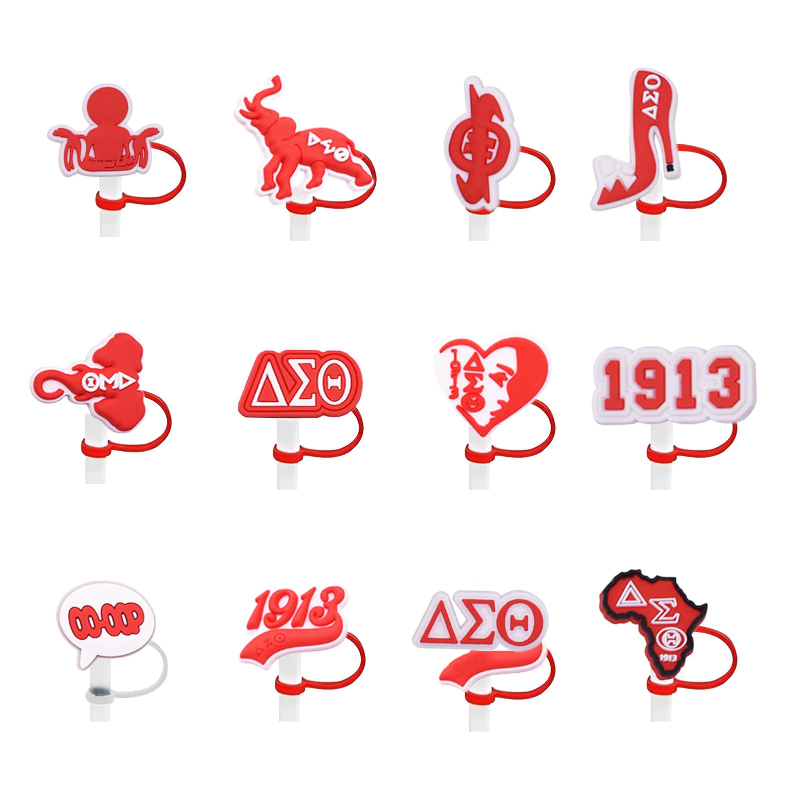 12 PCS DST Sorority Straw Cover Silicone Elephant Straw Covers Cap for Tumblers Reusable Straws Cute Straw Tips Cover Gifts