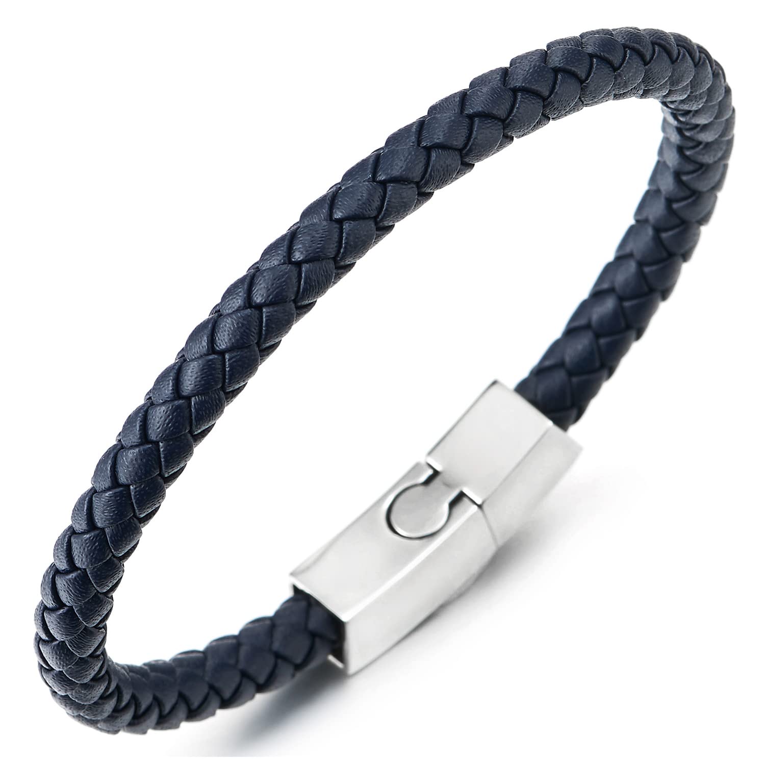 COOLSTEELANDBEYONDFina Pulsera Cuero Trenzado de Hombre Mujer, Pulsera Cuero Tejido de Hombre Mujer, de Acero Cierre Magnético