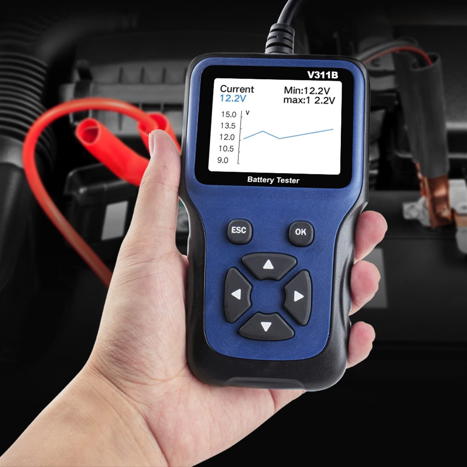 Tester baterii, V311B 12V. Test baterii Detektor akumulatora Tester akumulatora samochodowego Analizator ładowarki Ładowarka Ładowanie Tester Tester narzędzia