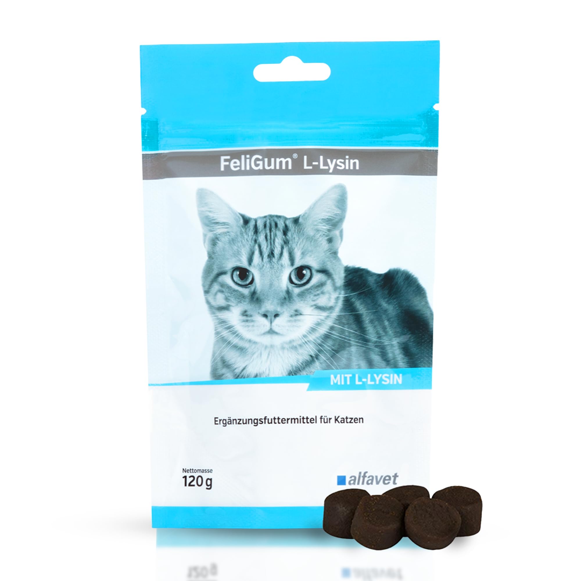 alfavet FeliGum L-Lysin bei Katzenschnupfen, Ergänzungsfuttermittel für Katzen, 120 g Beutel, ca 60 Kaudrops