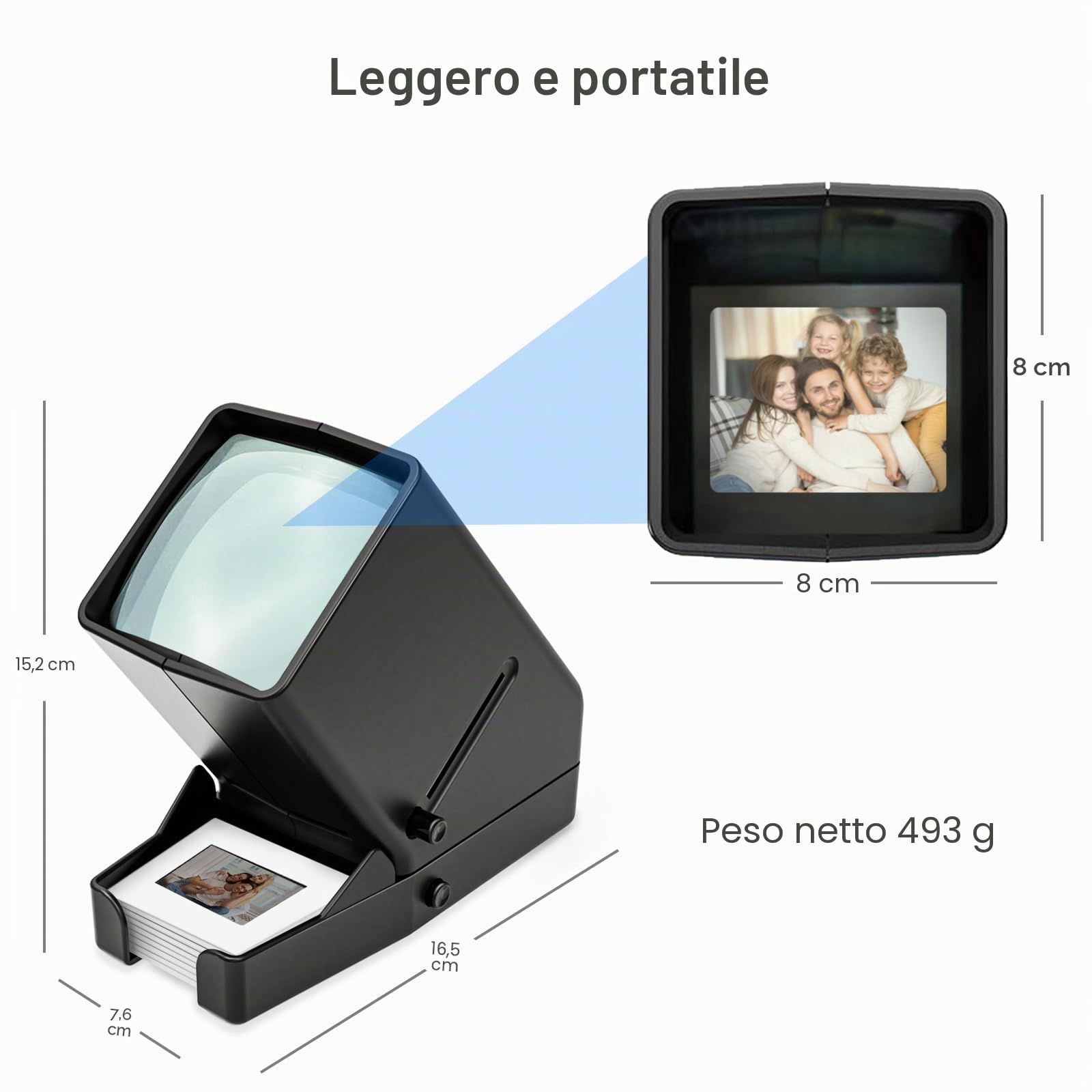 DigitConvert Visualizzatore di Diapositive da 35 mm con Ingrandimento 3x - Funzionamento USB/Batteria | Include 4 Batterie AA: Scanner per Diapositivi e Negativi