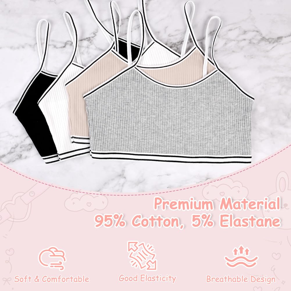 flintronic Brassières Soutiens-Gorge Fille en Coton, Brassière Fille de Sport, Filles Haut Bandeau Lingerie, Lot de 4
