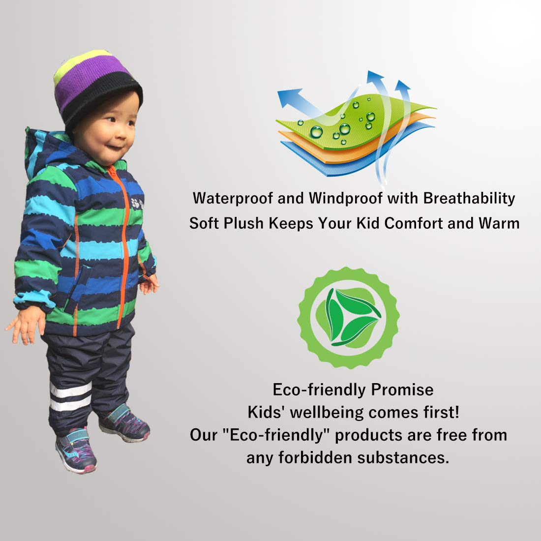 Chaqueta Cortavientos Impermeable para Niños y Niñas de Softshell Forrada de Borreguito con Capucha de