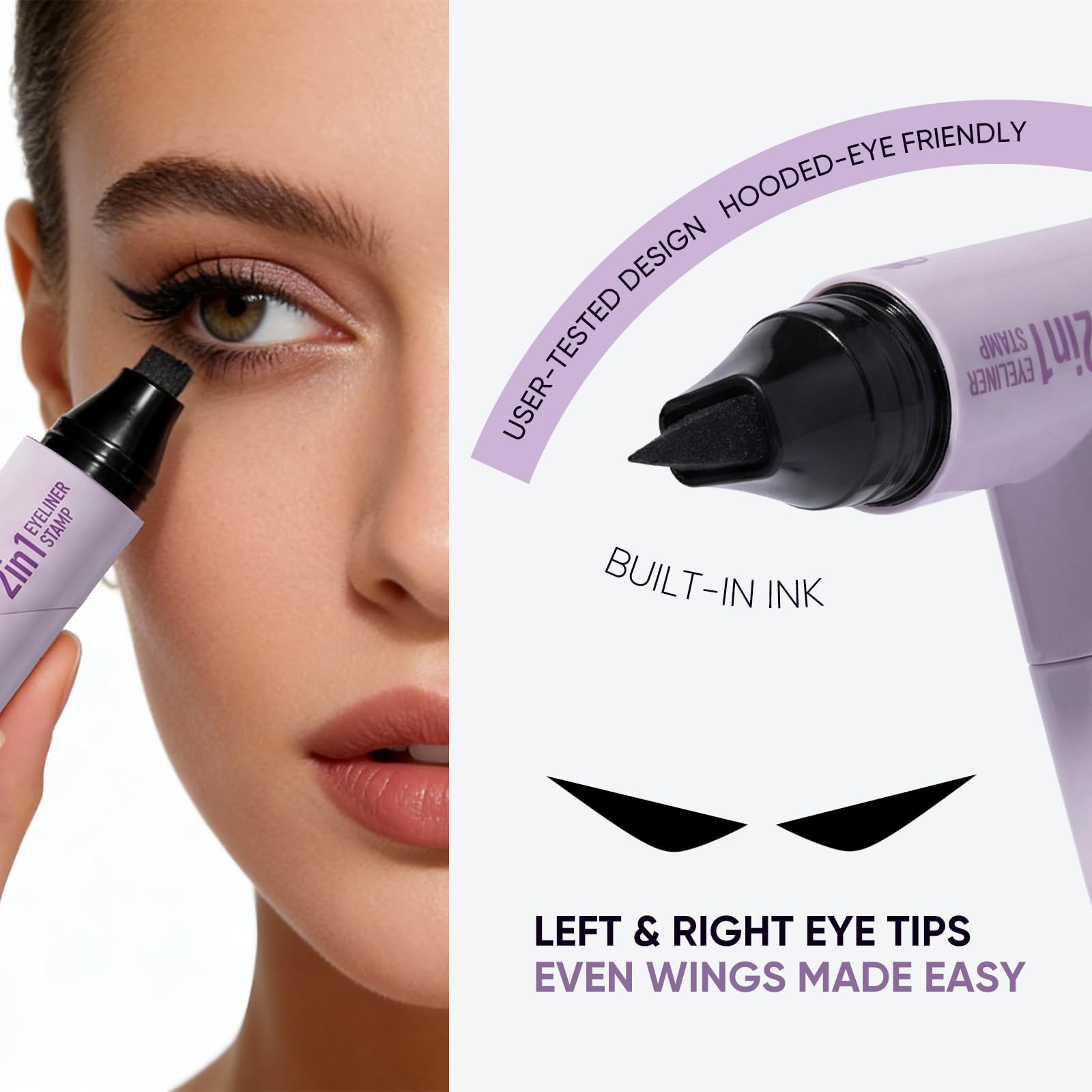 2CHILL 2-Pack de sellos giratorios para eyeliner, resistente al agua y al sudor, de secado rápido, de larga duración, acabado mate, maquillaje de ojos fácil para principiantes, cosmética (negro + — view 3