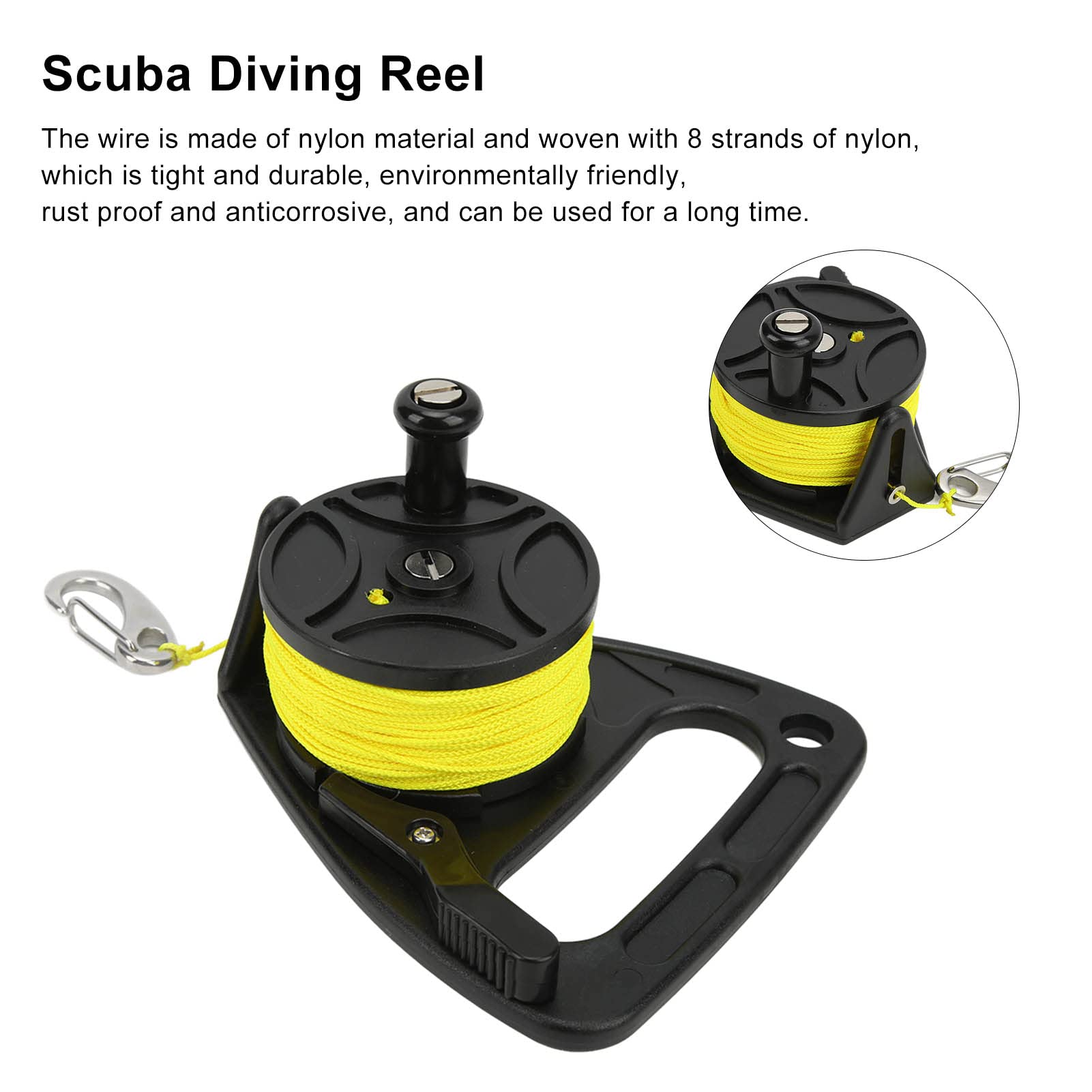 Taucherrollen -Fischereifischerei mit Daumenstopper Haken 46m Nylon gewebter Draht zum Schnorcheln unter Wasser Wasser Gelb gelb