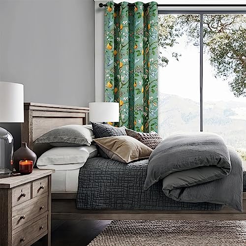 Image of Extra Long 120 Inches Curtains for Large Window Luxury Sage Green Floor To Ceiling Blackout Vintage Floral Hummingbird Fancy Grommet Drop Cloth Damask Drape for Living Room Dining 2 Pages 10 FT