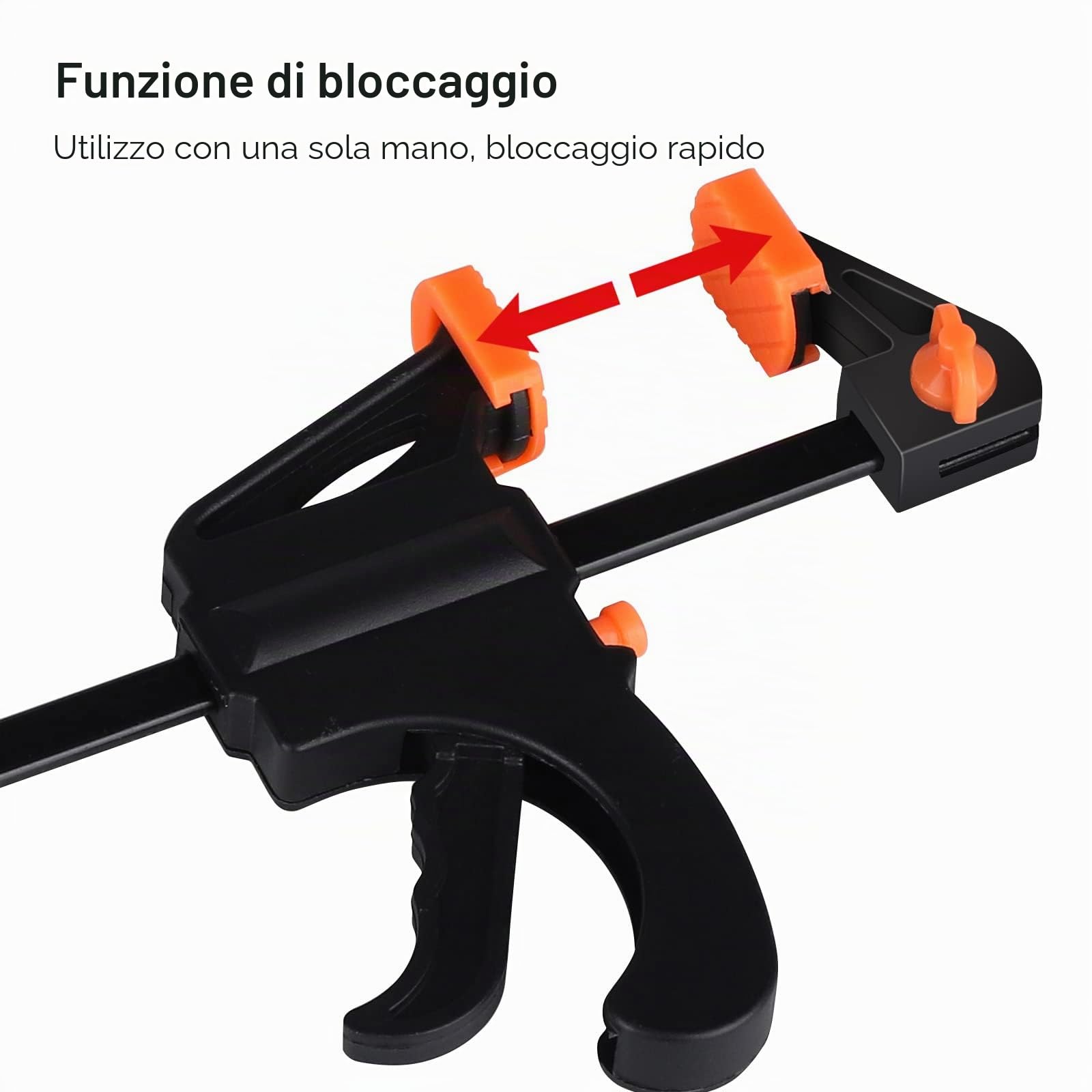 Set di 10 morsetti a vite con una sola mano, morsetti e tenditori, morsetti a serraggio rapido, acciaio e nylon per la lavorazione del legno, fissaggio preciso di pezzi in legno, rosso