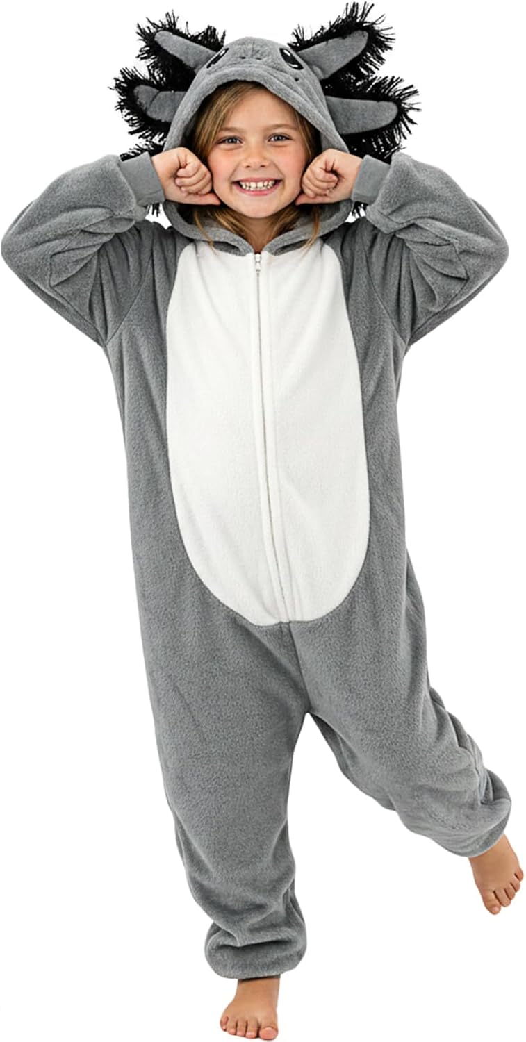 Gorkonpy Axolotl Costume Kids Girls Animal Onesie Pajamas Halloween Party Dress Up