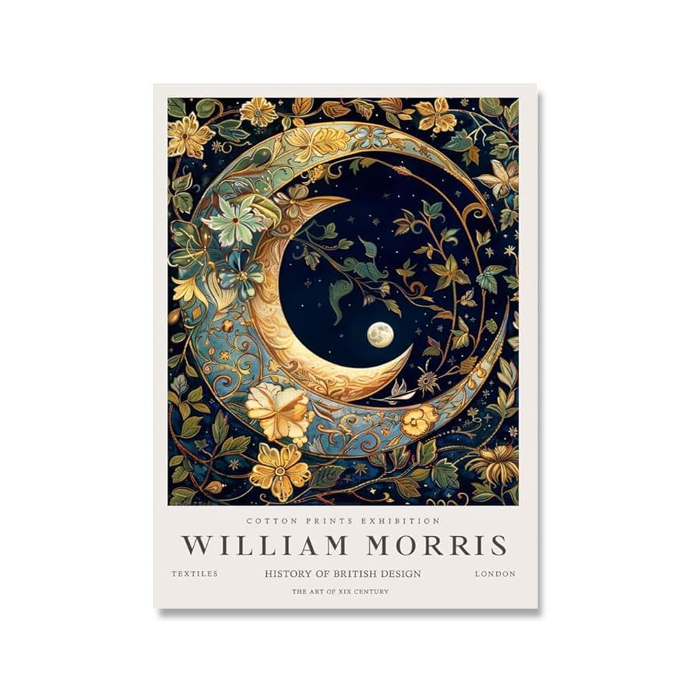 Orjdjz Wxkbl Moon by William Morris Canvas Poster Abstract Wall Art William Morris Exhibition Prints and Painting for Office Picture Decor 40x60cm Frameless
