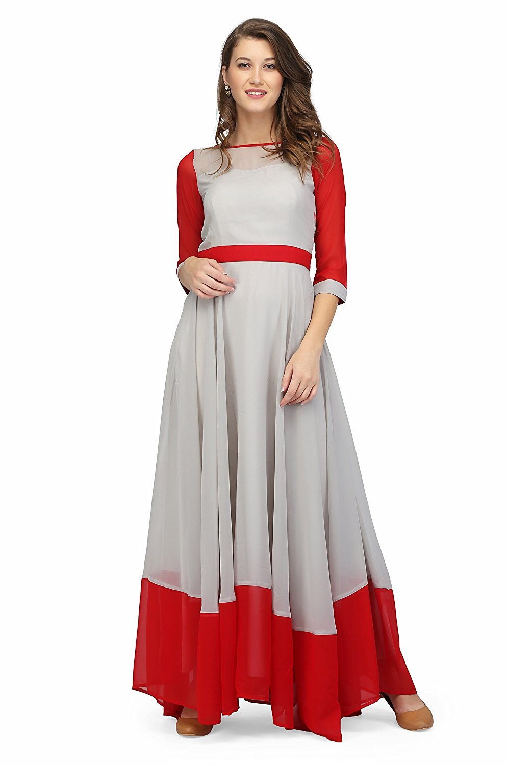 Radanya Womens Long Dress Indian Bollywood Designer Gray Red Stylish |  Desertcart BAHRAIN