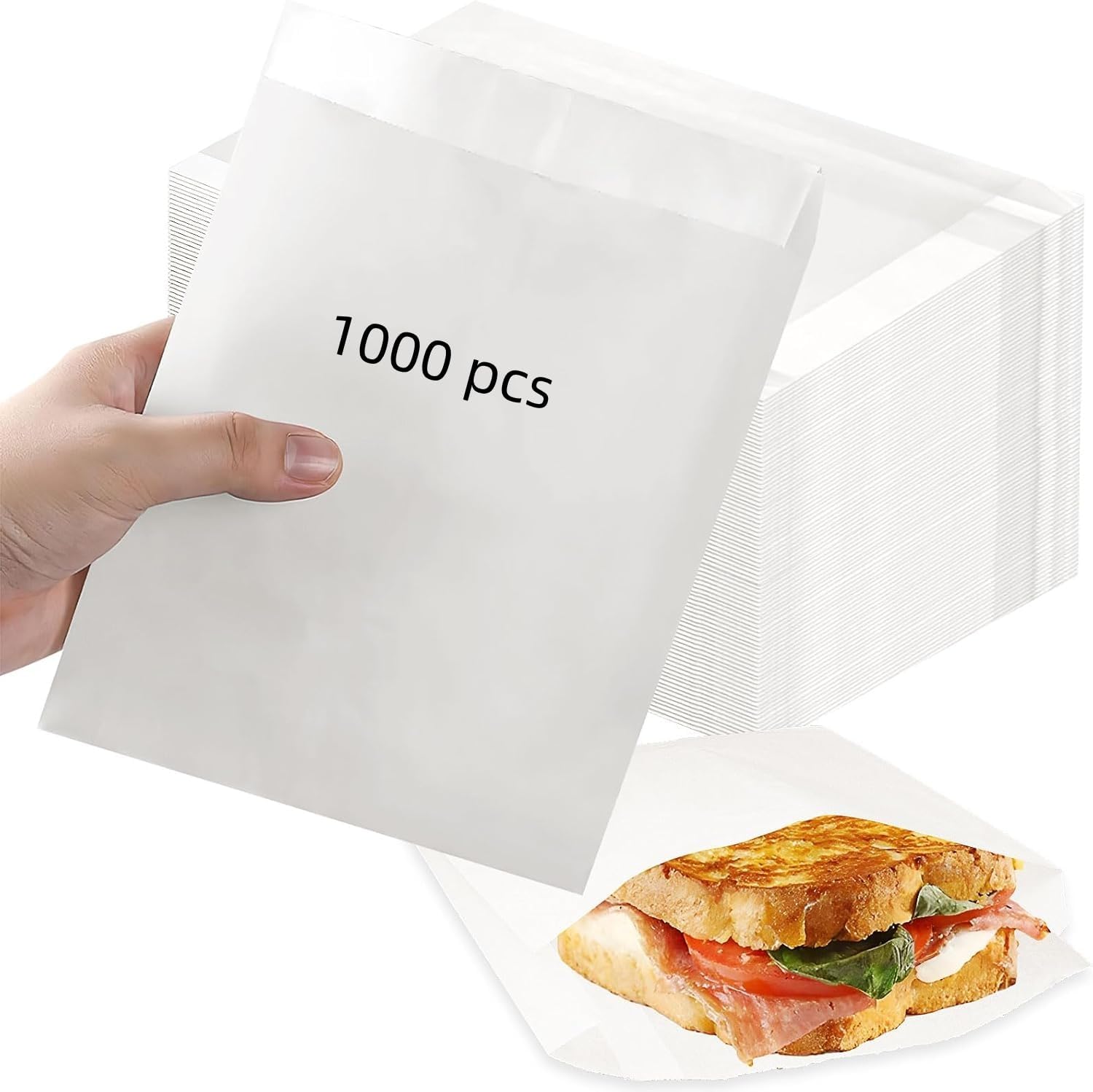 1000 Pack Paper Sandwich Bags Bulk,7 x 6 Inch Greaseproof Snack Bag, Food Grade Small Paper Bags for Cookies, Pastry,Sandwiches, Donuts, Bakery Packing