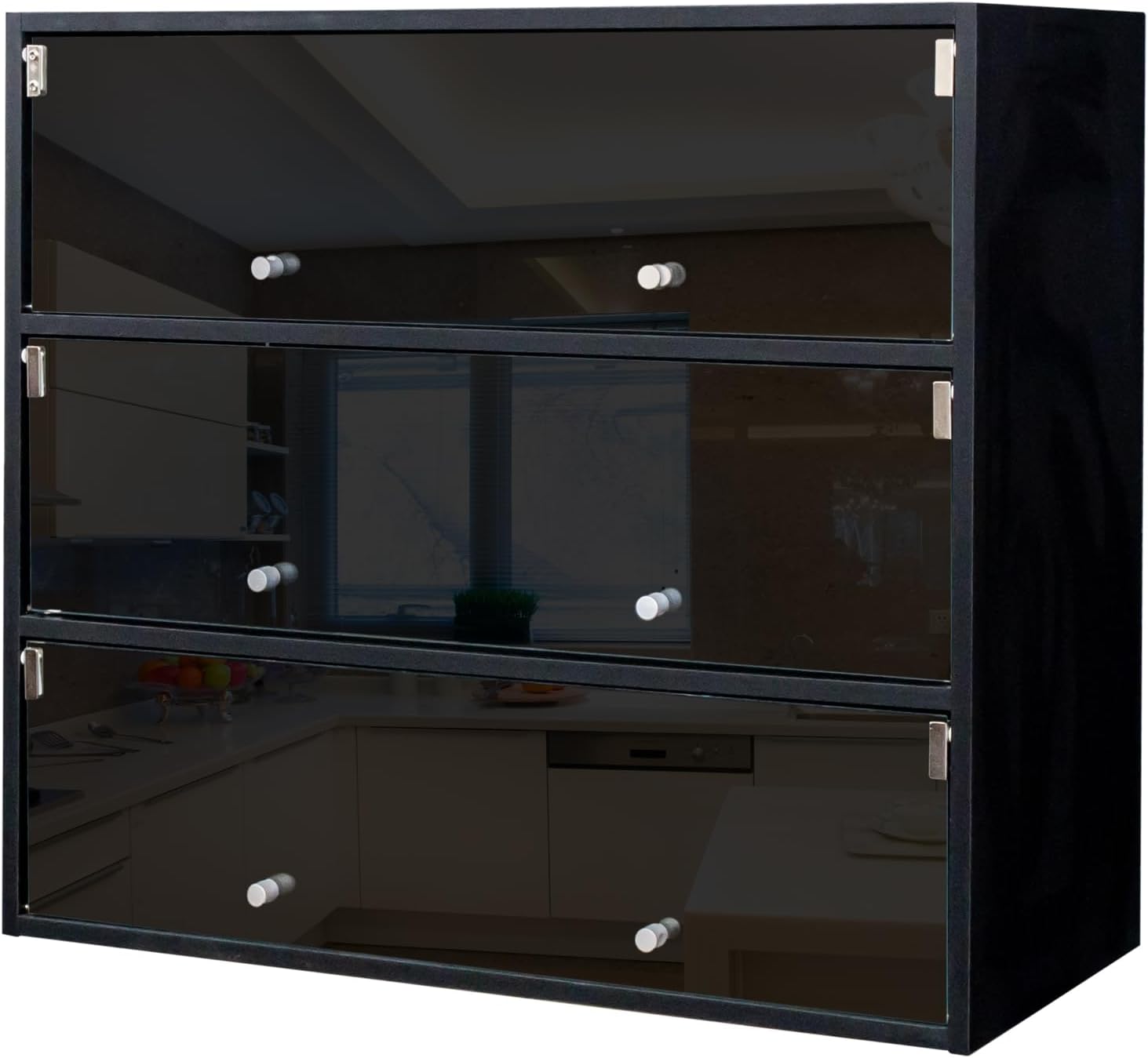 Stackable Sneaker Storage with LED Lights for Up to 9 Pairs of Shoes, 3 Layers Shoe Rack with Thick Glass Door, Clear Shoe Boxes and Wooden Showing Sneaker Case for Space Saving, Black