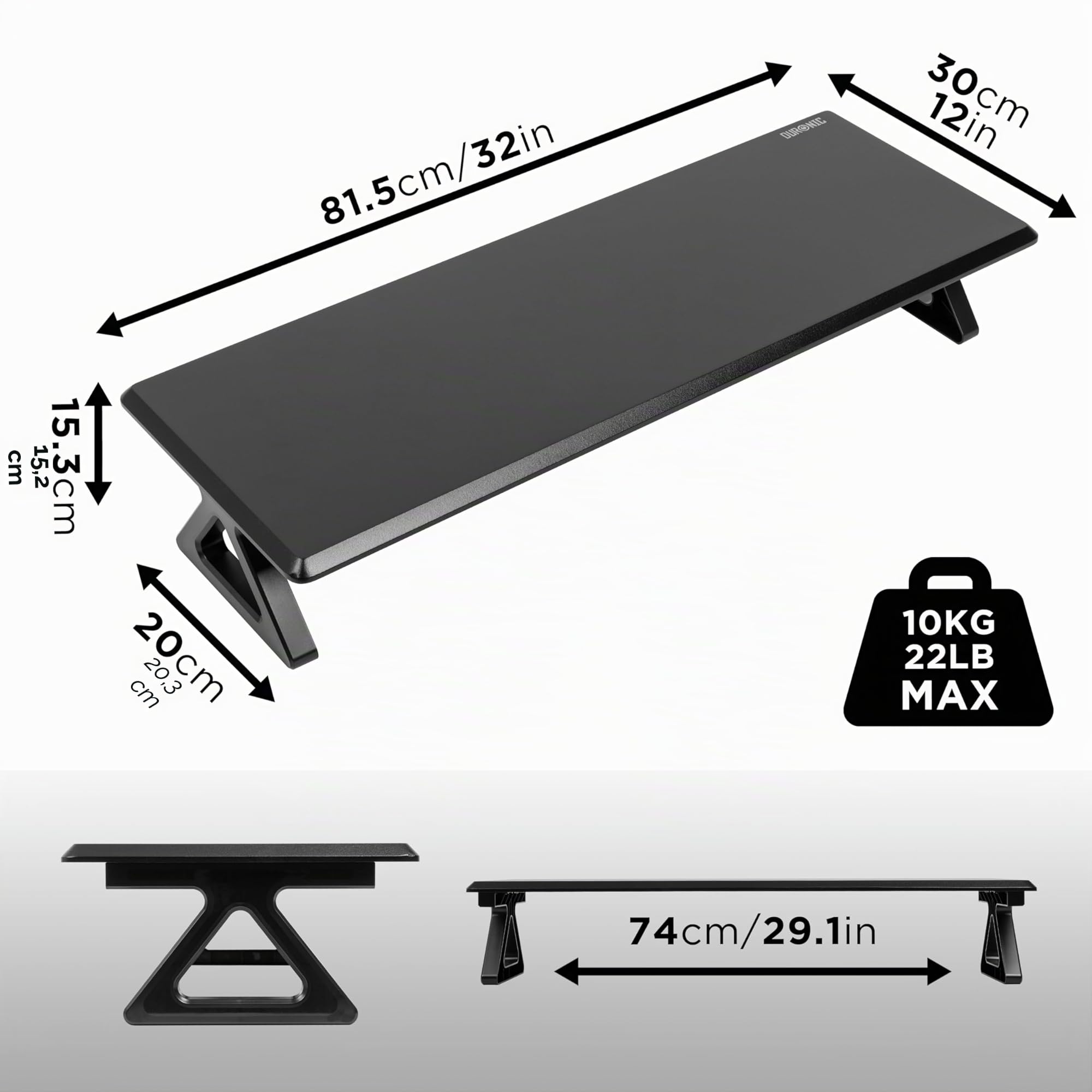 Duronic DM06-2 BK Supporto monitor scrivania dimensioni 81 x 30 cm - Supporto da tavolo altezza 15 cm per monitor e Laptop - Capacità 10kg - Mensola ergonomica per scrivania