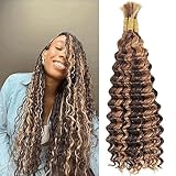 Human Hair Extensions For Braiding Bulk Human Hair For Micro Braids 20 Inch Deep Wave Double Drawn Highlight P4/27 Human Hair Extensions For Knotless Boho Braids No Weft Goddess Braid 100g（Pack Of 1）