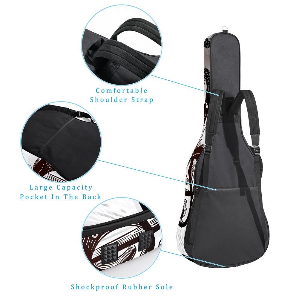 Gitarrentasche, volle Größe, 99 cm, 101,6 cm, 104,1 cm, für Akustikgitarre, Konzertgitarre, 10 mm dick, gepolstert, Musiknotation, grau, wasserdicht, mit Tasche, verstellbarer Schultergurt