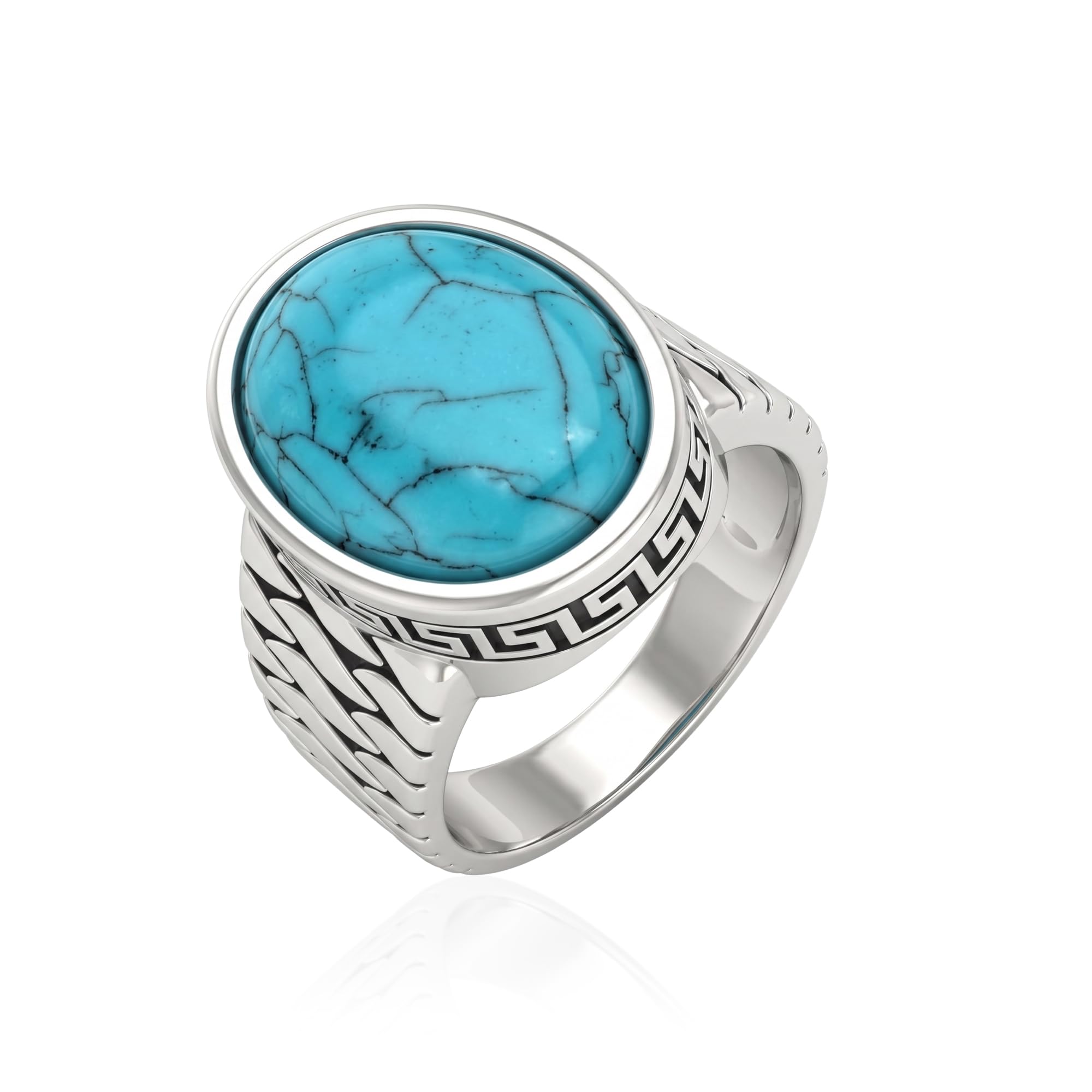 Silver Plated Brass Turquoise Stone Ring for Men Stylish Statement Ring-image-27